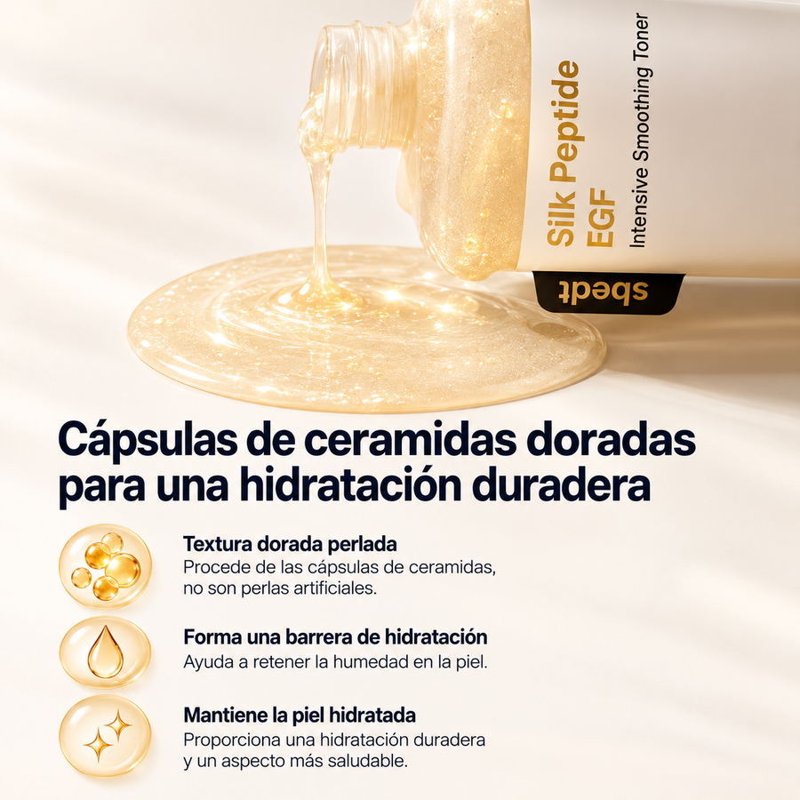 Tónico EGF de Seda: cápsulas de ceramidas doradas para una hidratación duradera