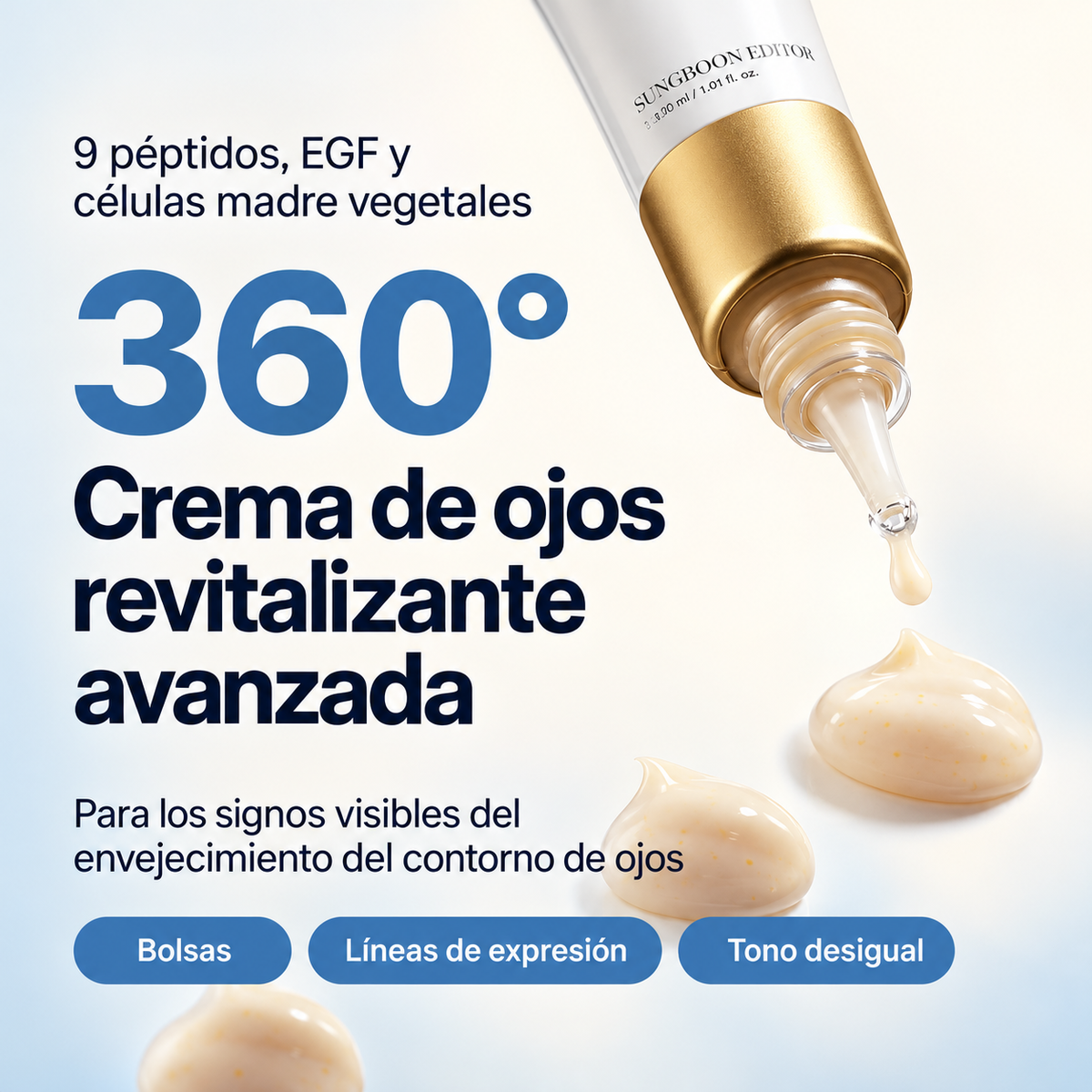 Crema de ojos revitalizante 360° con 9 péptidos y EGF