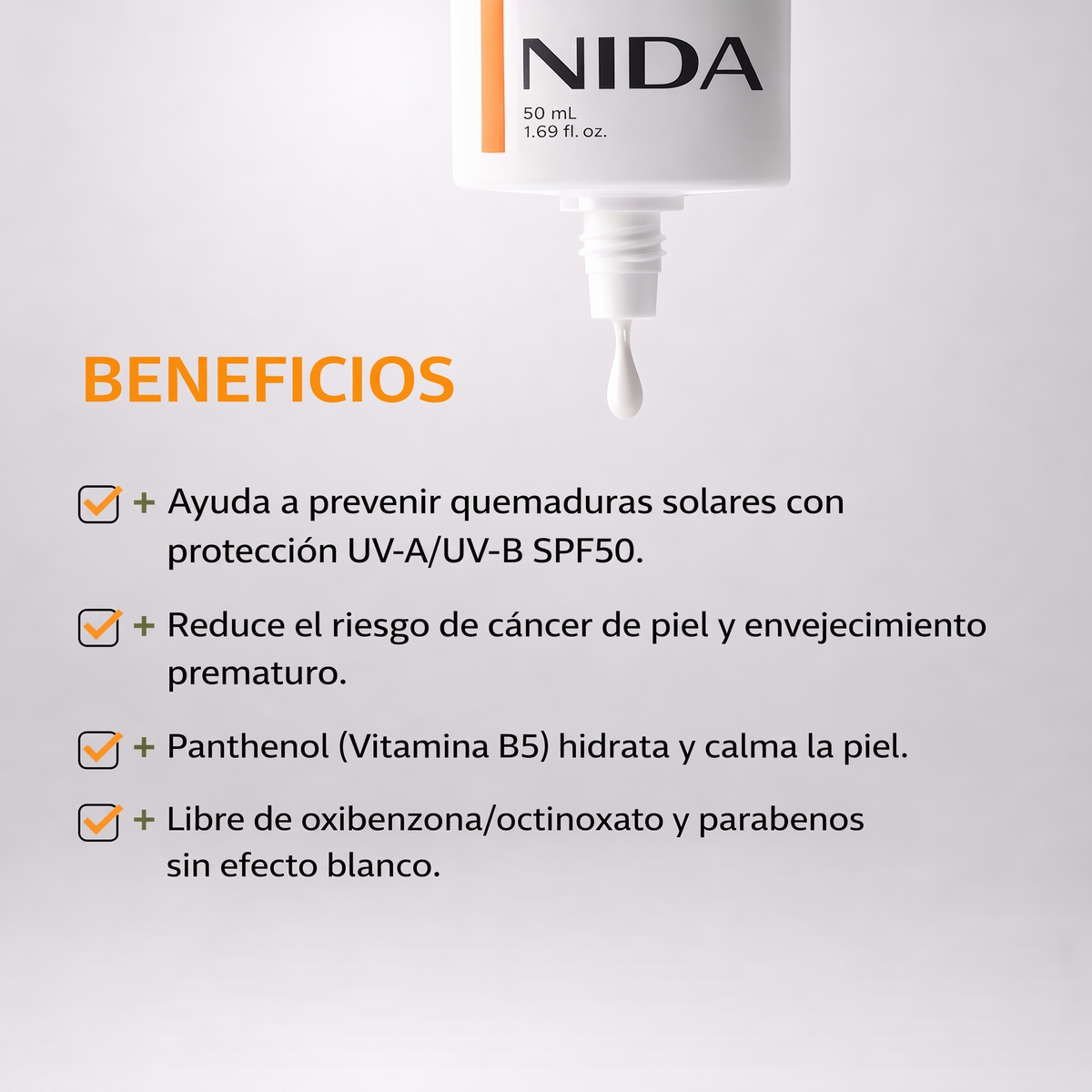 Beneficios NIDA Invisible Fit Sunscreen SPF50