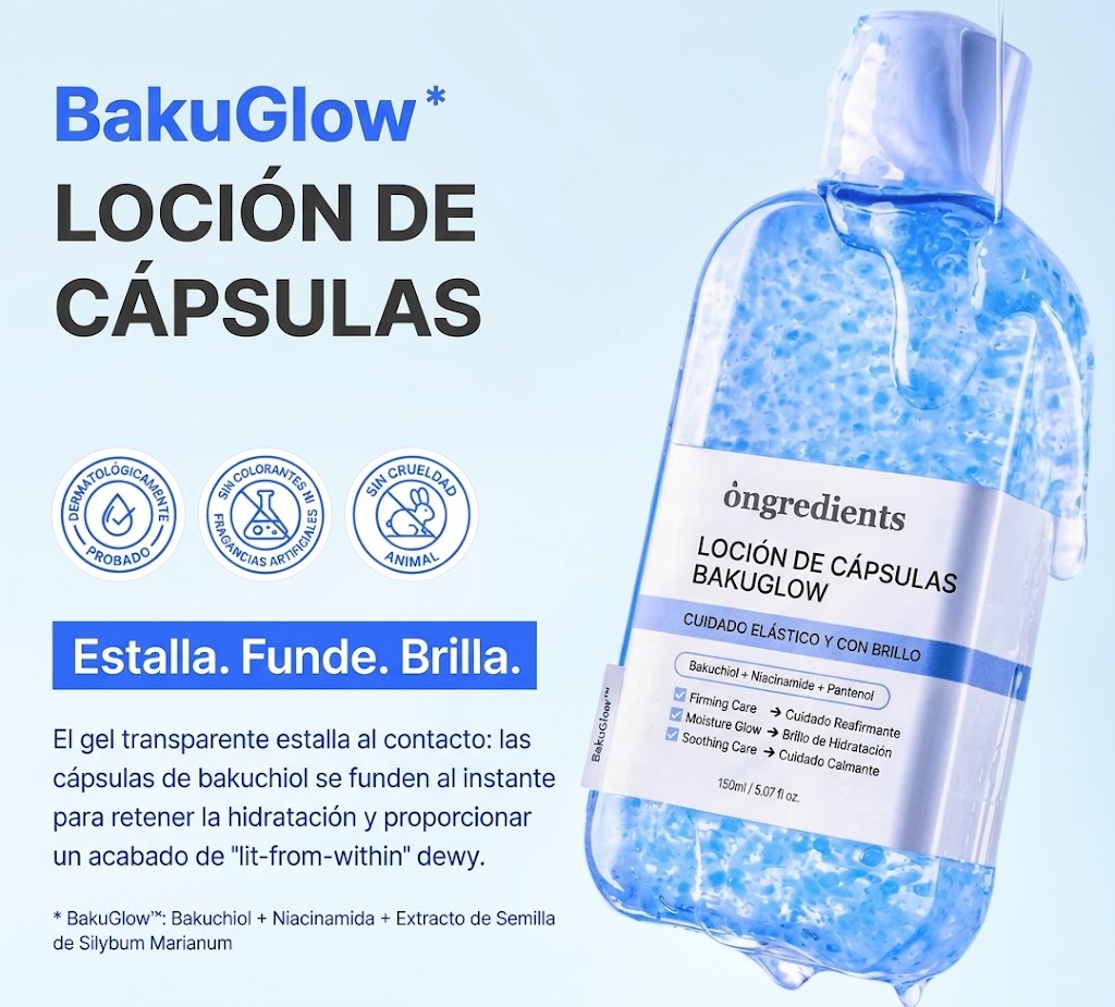 Loción de cápsulas BakuGlow: el gel estalla, se funde y da brillo