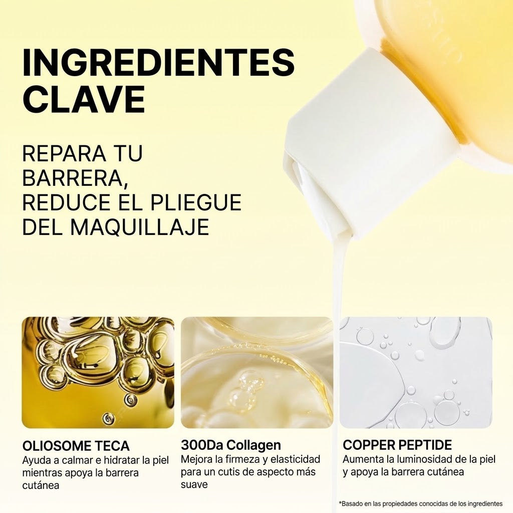 Ingredientes clave: Oliosome Teca, colágeno 300 Da y péptido de cobre