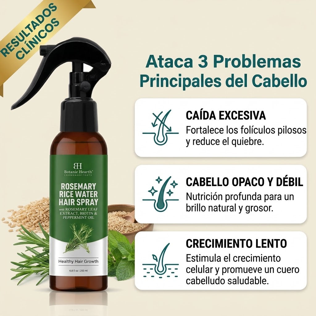 Spray capilar de agua de arroz y romero: pelo débil, opaco y fino